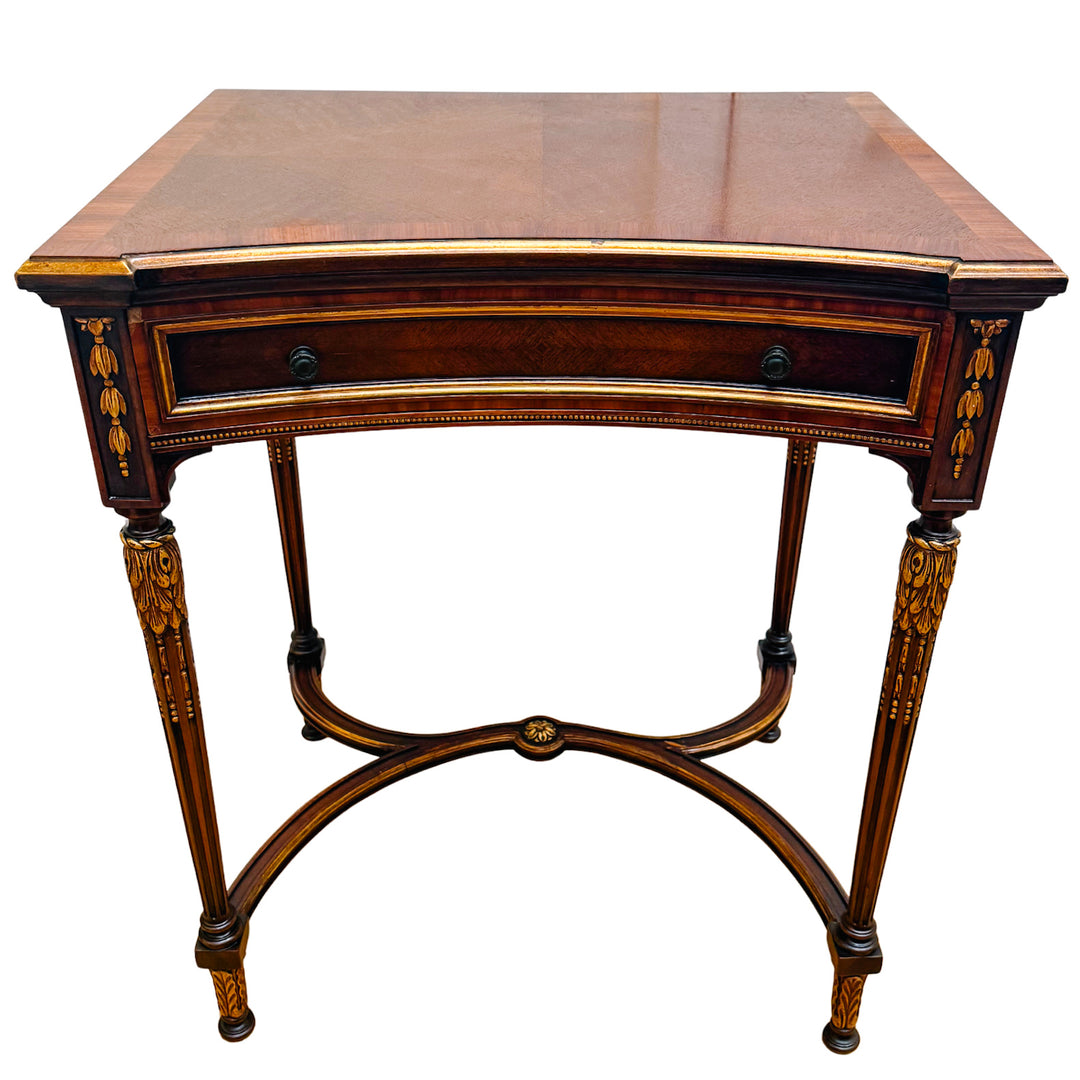 French Neoclassical Style Giltwood Vanity & Upholstered Lyre Back Chair Set