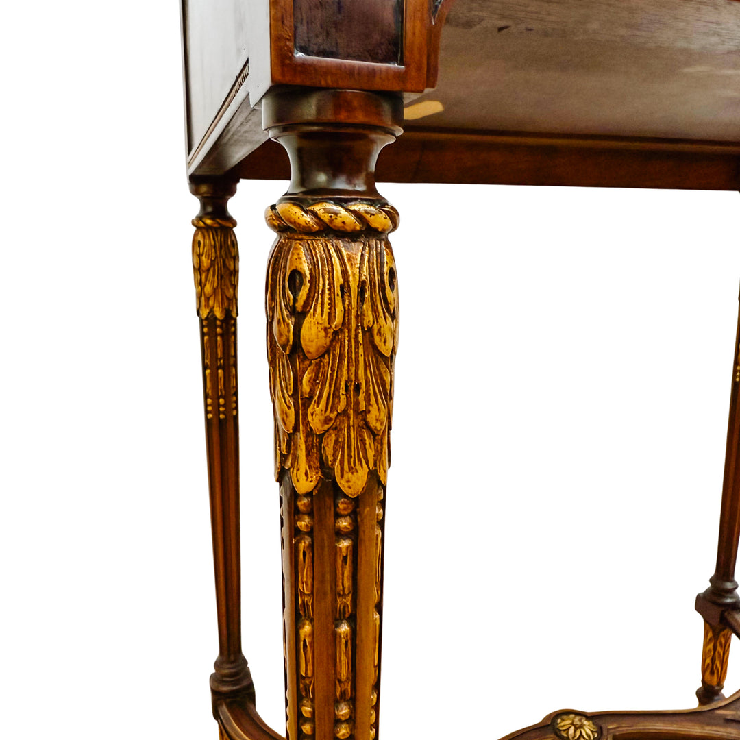 French Neoclassical Style Giltwood Vanity & Upholstered Lyre Back Chair Set