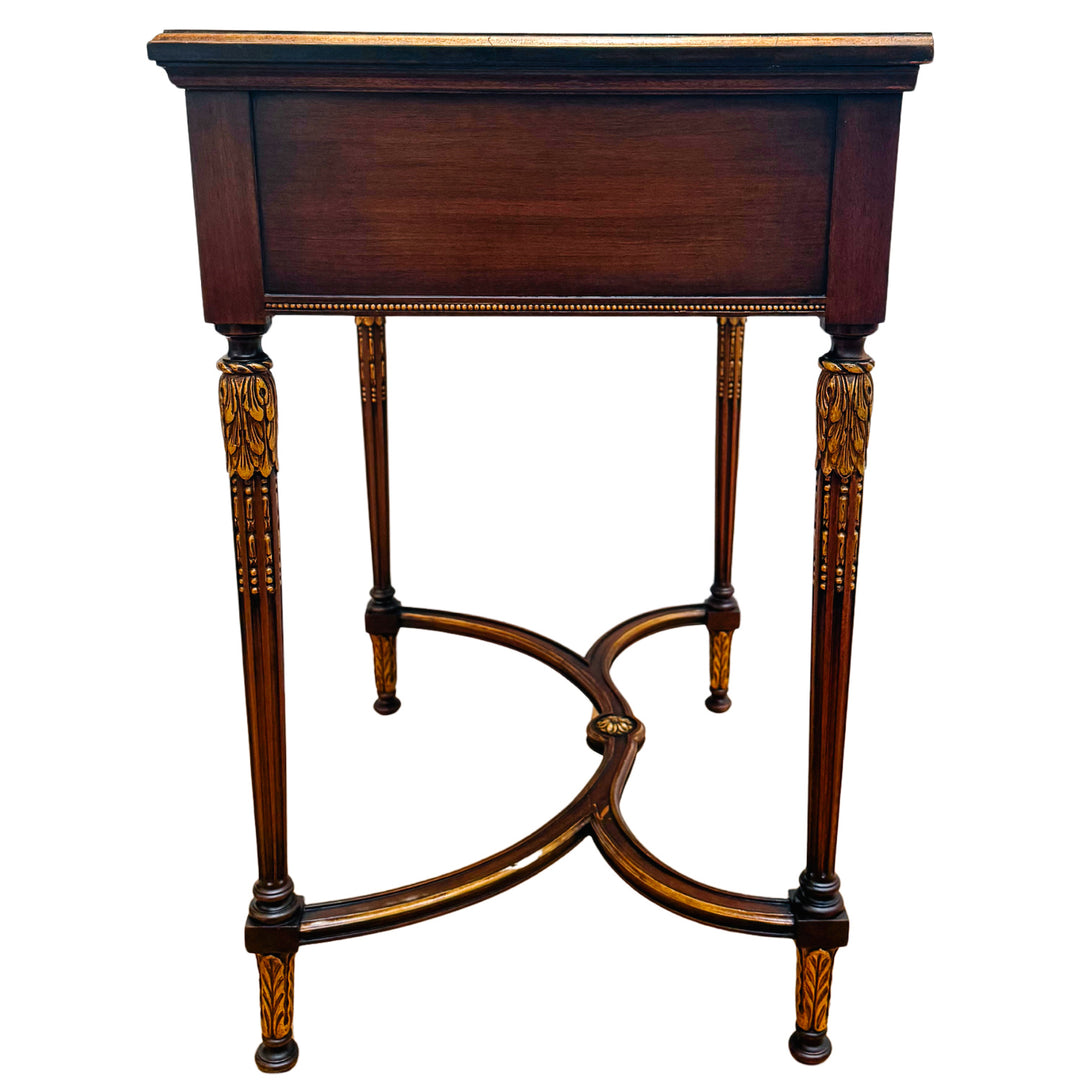 French Neoclassical Style Giltwood Vanity & Upholstered Lyre Back Chair Set