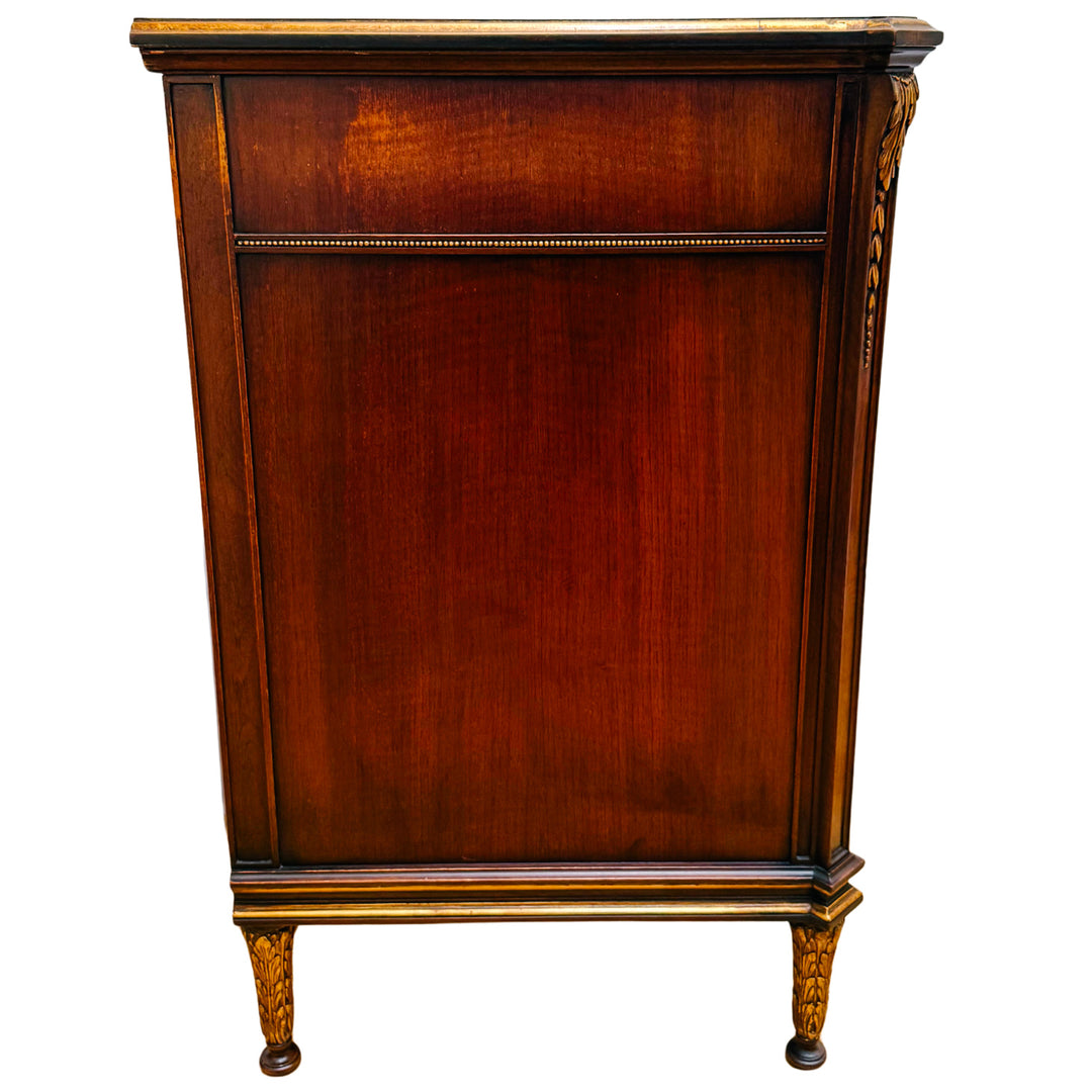 French Neoclassical Style Giltwood Vanity & Upholstered Lyre Back Chair Set