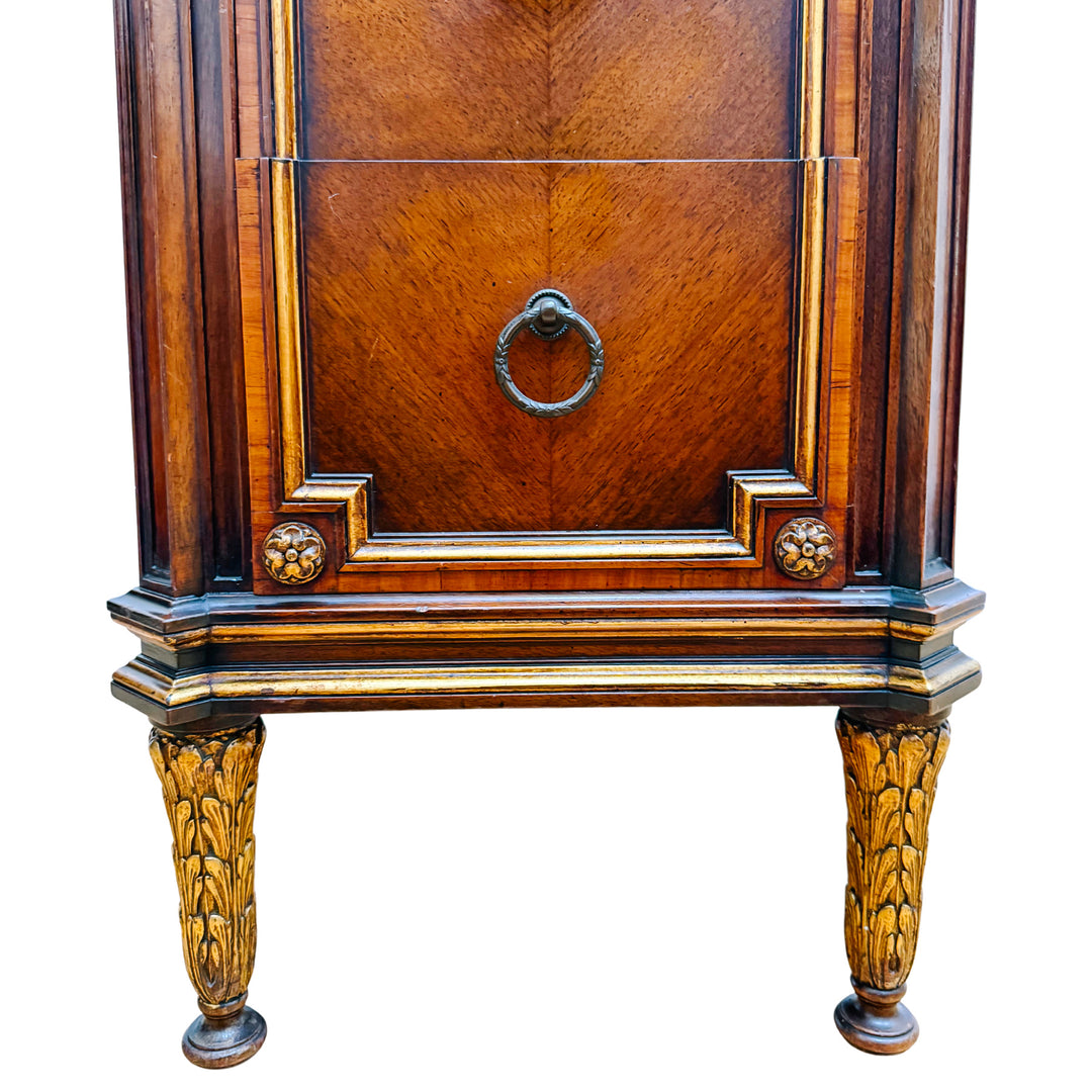 French Neoclassical Style Giltwood Vanity & Upholstered Lyre Back Chair Set