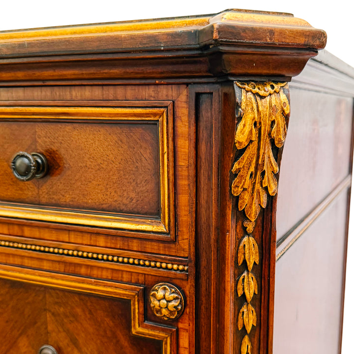 French Neoclassical Style Giltwood Vanity & Upholstered Lyre Back Chair Set