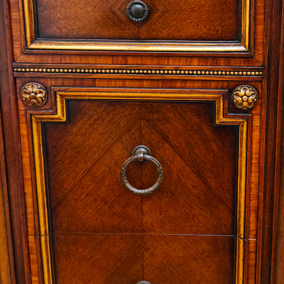 French Neoclassical Style Giltwood Vanity & Upholstered Lyre Back Chair Set