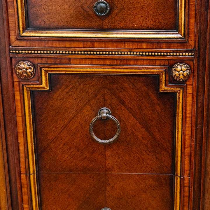 French Neoclassical Style Giltwood Vanity & Upholstered Lyre Back Chair Set