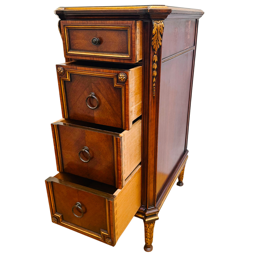 French Neoclassical Style Giltwood Vanity & Upholstered Lyre Back Chair Set