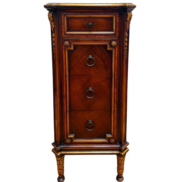 French Neoclassical Style Giltwood Vanity & Upholstered Lyre Back Chair Set