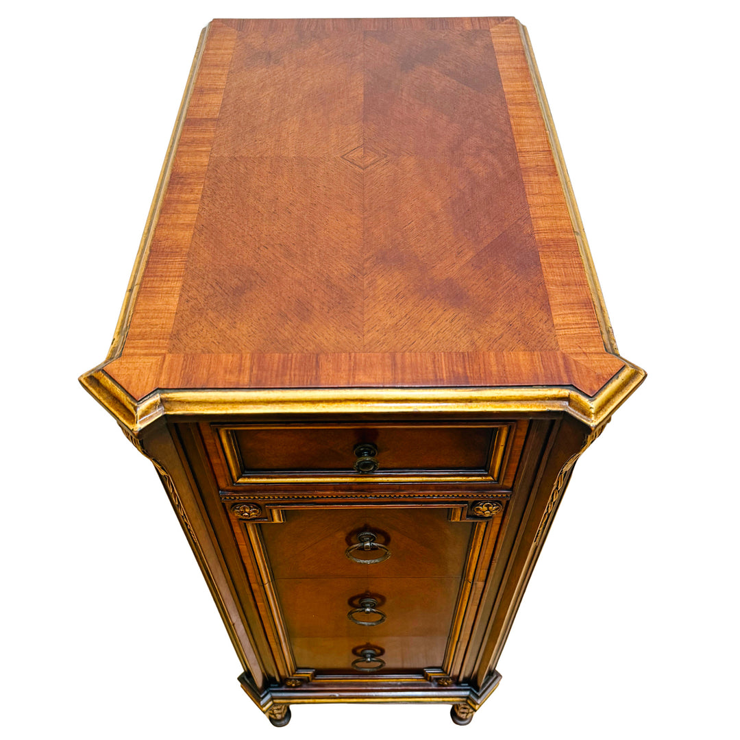 French Neoclassical Style Giltwood Vanity & Upholstered Lyre Back Chair Set