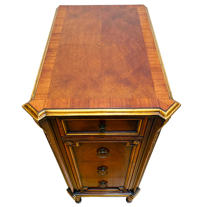 French Neoclassical Style Giltwood Vanity & Upholstered Lyre Back Chair Set