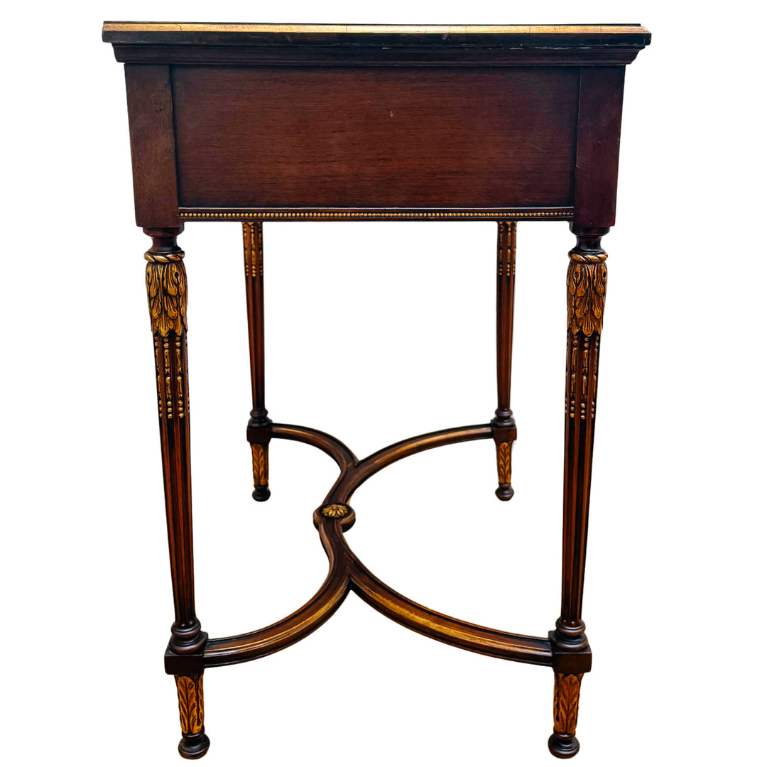 French Neoclassical Style Giltwood Vanity & Upholstered Lyre Back Chair Set