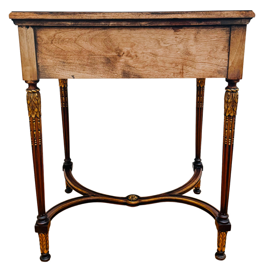 French Neoclassical Style Giltwood Vanity & Upholstered Lyre Back Chair Set