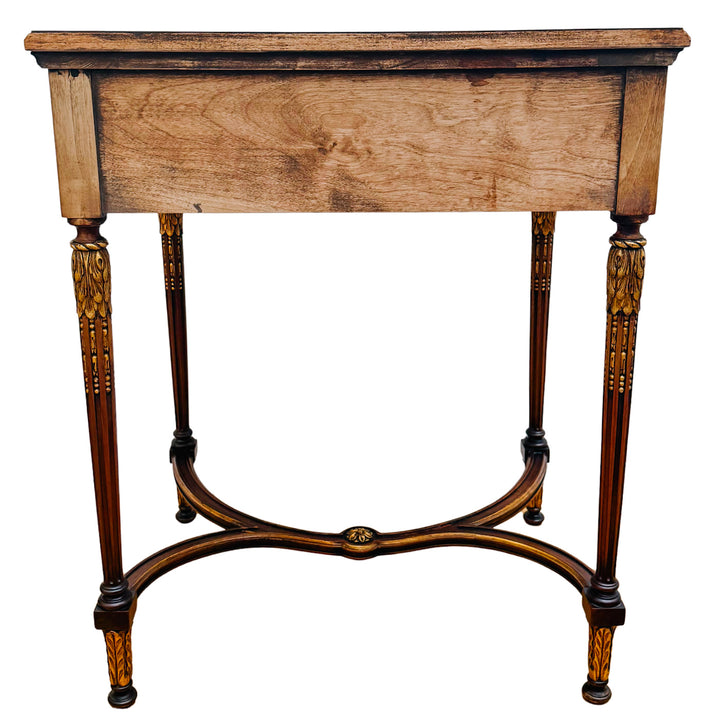 French Neoclassical Style Giltwood Vanity & Upholstered Lyre Back Chair Set