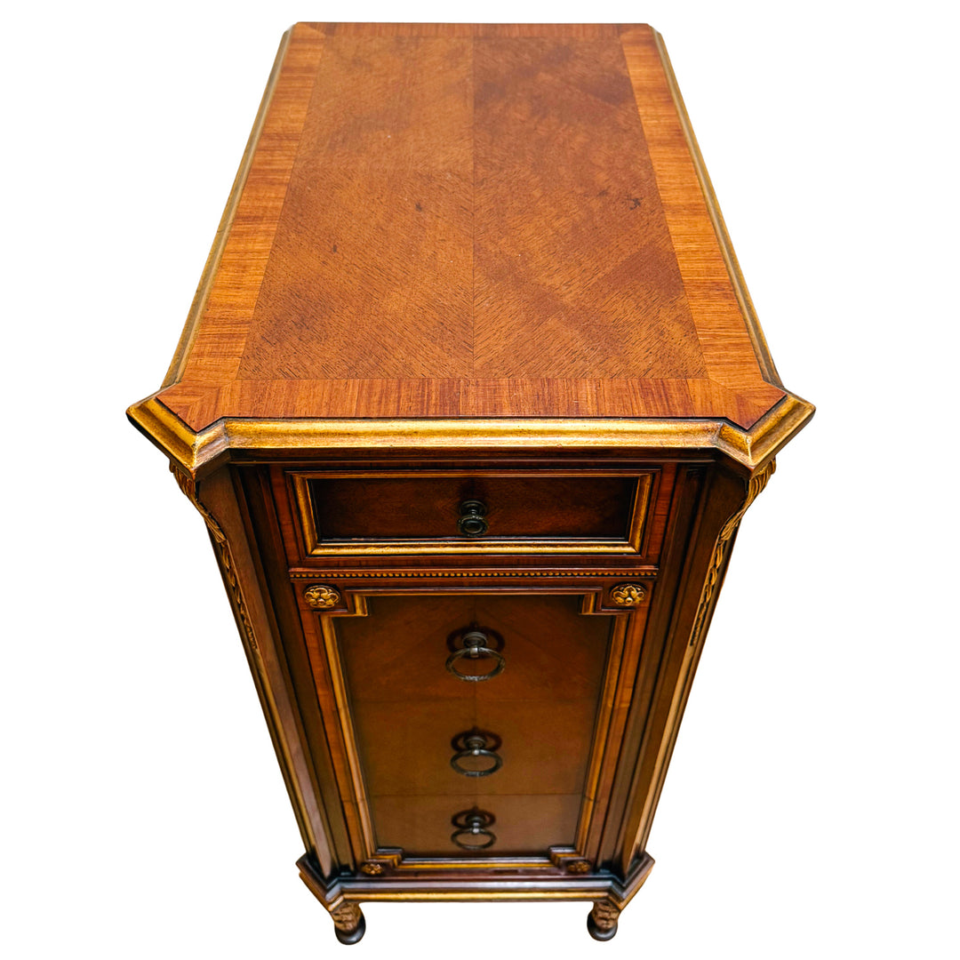 French Neoclassical Style Giltwood Vanity & Upholstered Lyre Back Chair Set