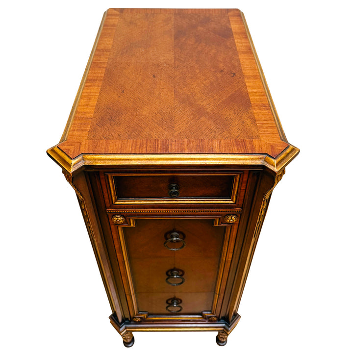 French Neoclassical Style Giltwood Vanity & Upholstered Lyre Back Chair Set