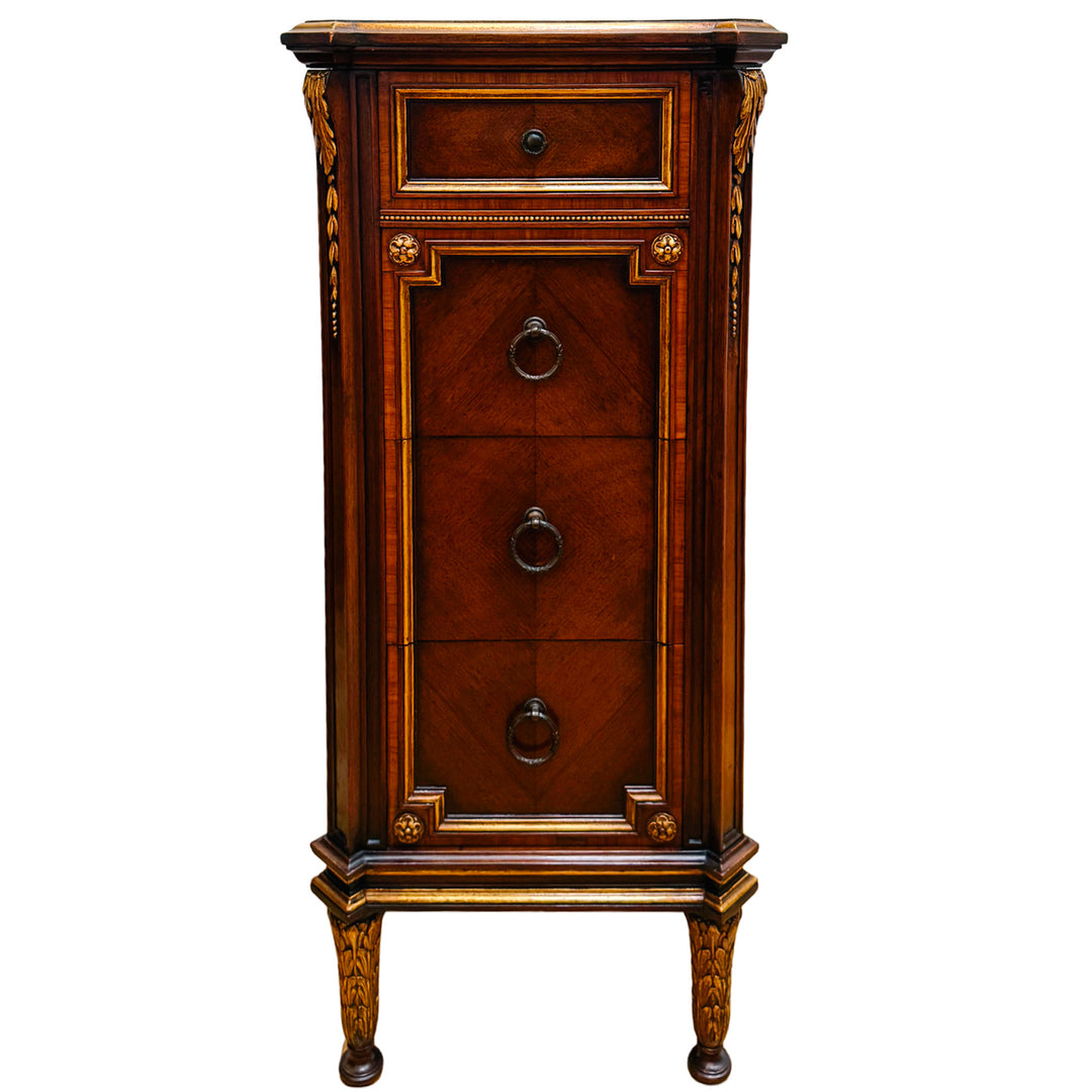 French Neoclassical Style Giltwood Vanity & Upholstered Lyre Back Chair Set