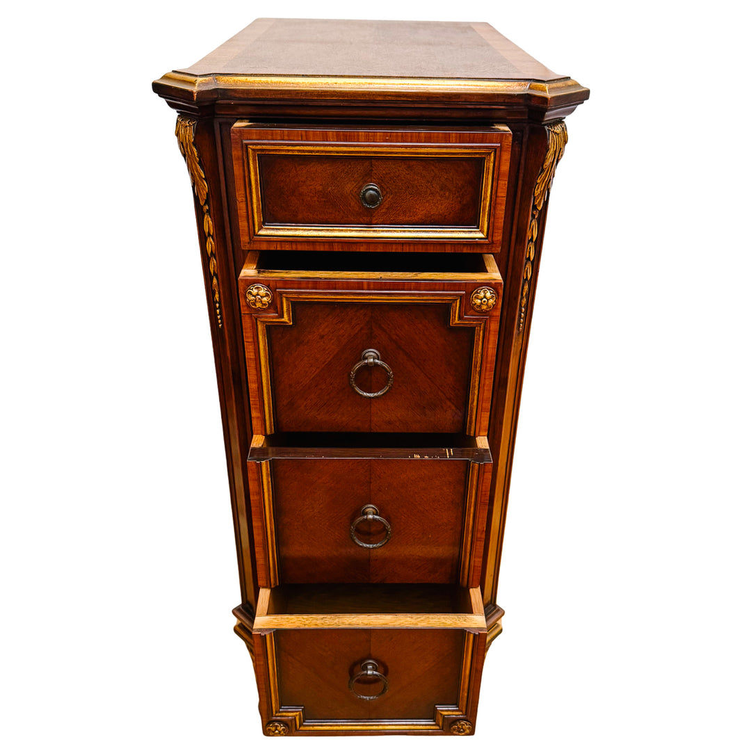 French Neoclassical Style Giltwood Vanity & Upholstered Lyre Back Chair Set