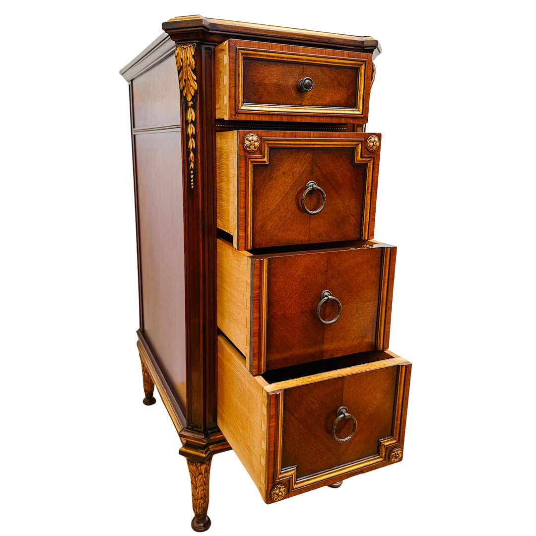 French Neoclassical Style Giltwood Vanity & Upholstered Lyre Back Chair Set