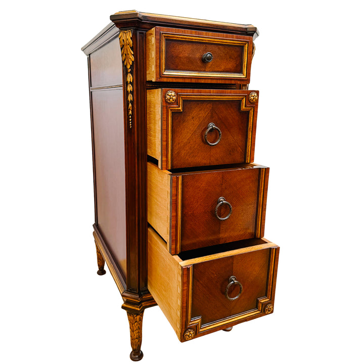 French Neoclassical Style Giltwood Vanity & Upholstered Lyre Back Chair Set