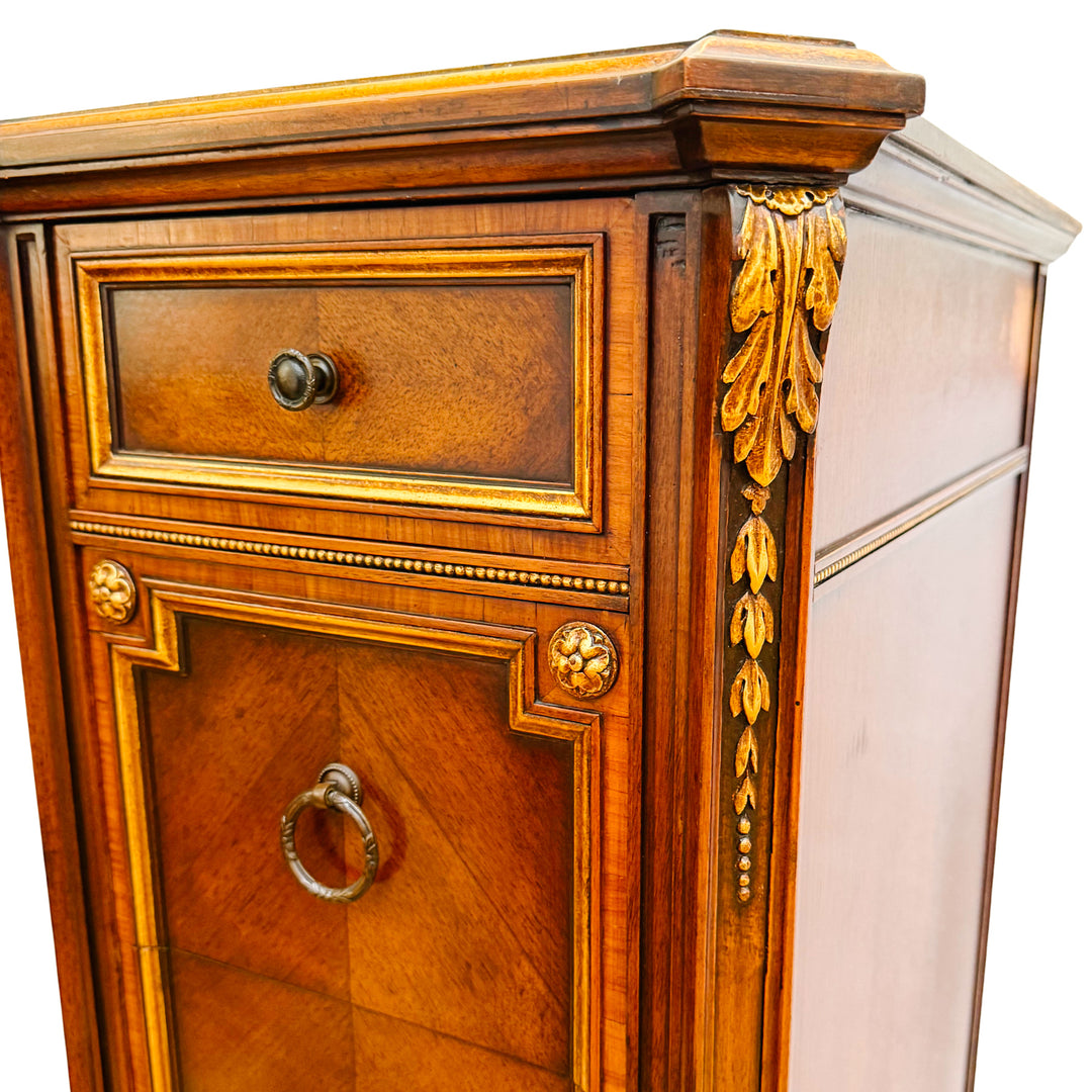 French Neoclassical Style Giltwood Vanity & Upholstered Lyre Back Chair Set