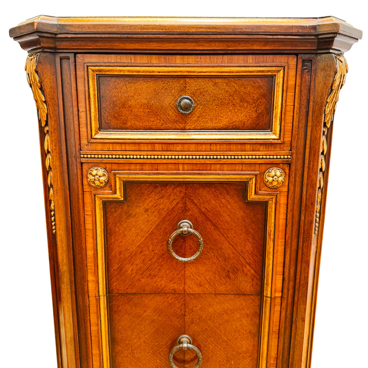 French Neoclassical Style Giltwood Vanity & Upholstered Lyre Back Chair Set