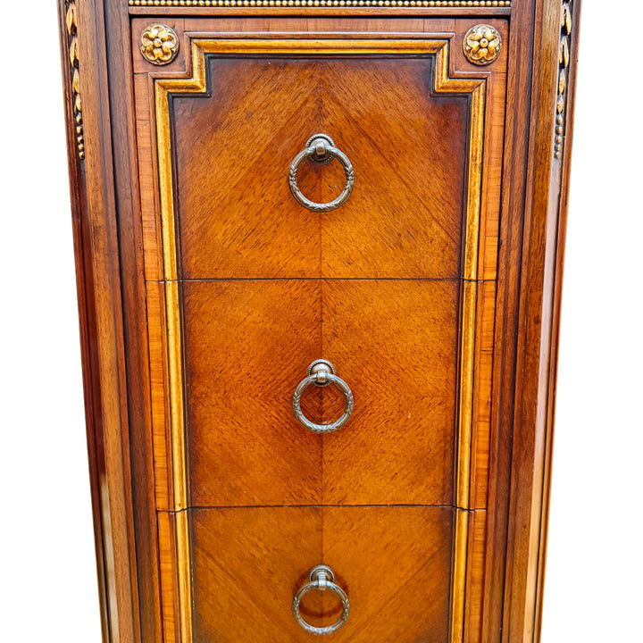 French Neoclassical Style Giltwood Vanity & Upholstered Lyre Back Chair Set