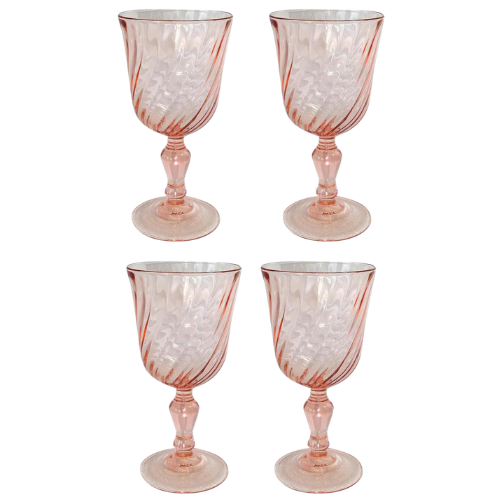 French Pink Swirl Wine Glasses