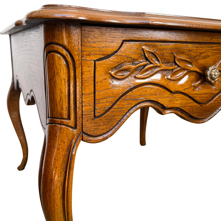 French Provincial Carved Oak End Tables / Low Nightstands by Drexel Heritage