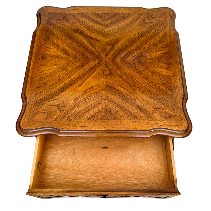 French Provincial Carved Oak End Tables / Low Nightstands by Drexel Heritage