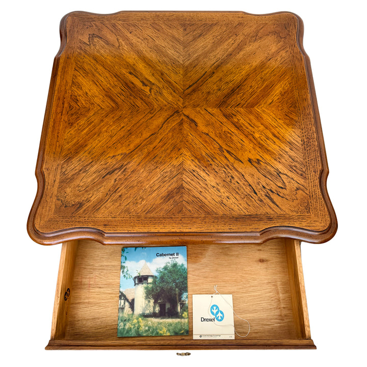 French Provincial Carved Oak End Tables / Low Nightstands by Drexel Heritage