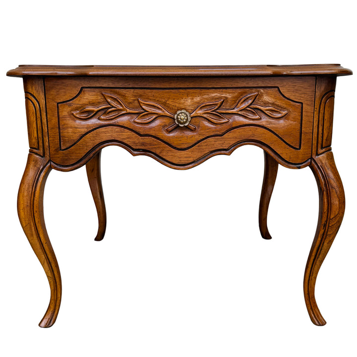 French Provincial Carved Oak End Tables / Low Nightstands by Drexel Heritage