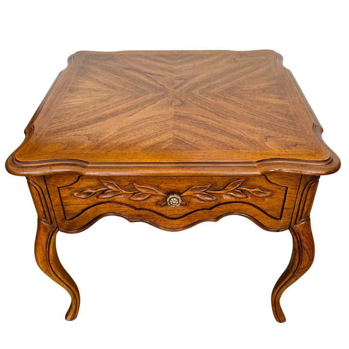 French Provincial Carved Oak End Tables / Low Nightstands by Drexel Heritage