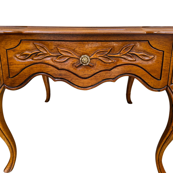 French Provincial Carved Oak End Tables / Low Nightstands by Drexel Heritage