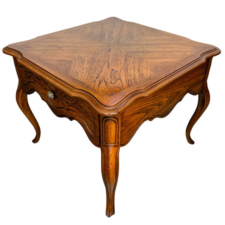 French Provincial Carved Oak End Tables / Low Nightstands by Drexel Heritage