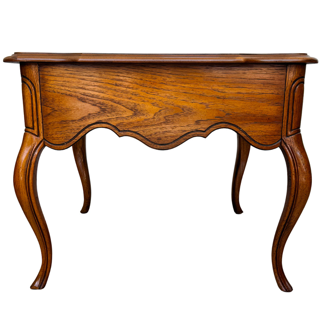 French Provincial Carved Oak End Tables / Low Nightstands by Drexel Heritage