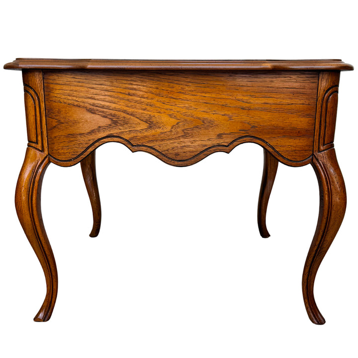 French Provincial Carved Oak End Tables / Low Nightstands by Drexel Heritage