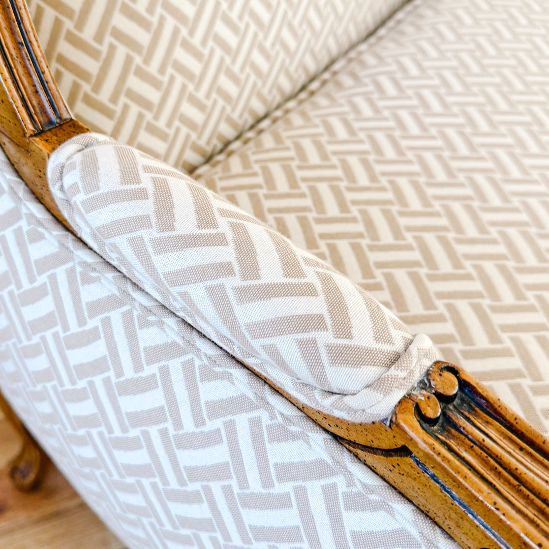 Baker Furniture French Provincial Wingback Chairs With Geometric Upholstery