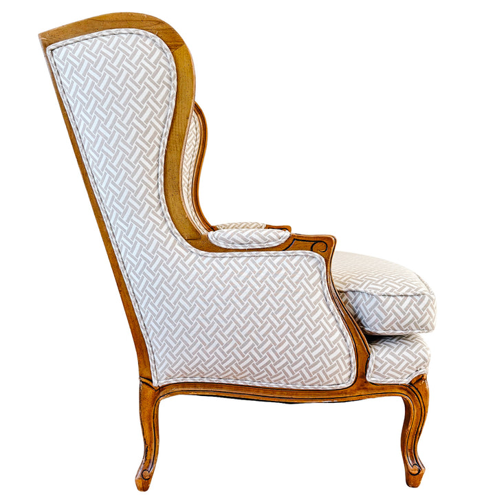Baker Furniture French Provincial Wingback Chairs With Geometric Upholstery