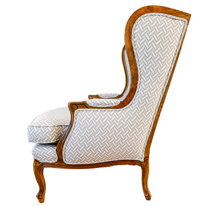 Baker Furniture French Provincial Wingback Chairs With Geometric Upholstery