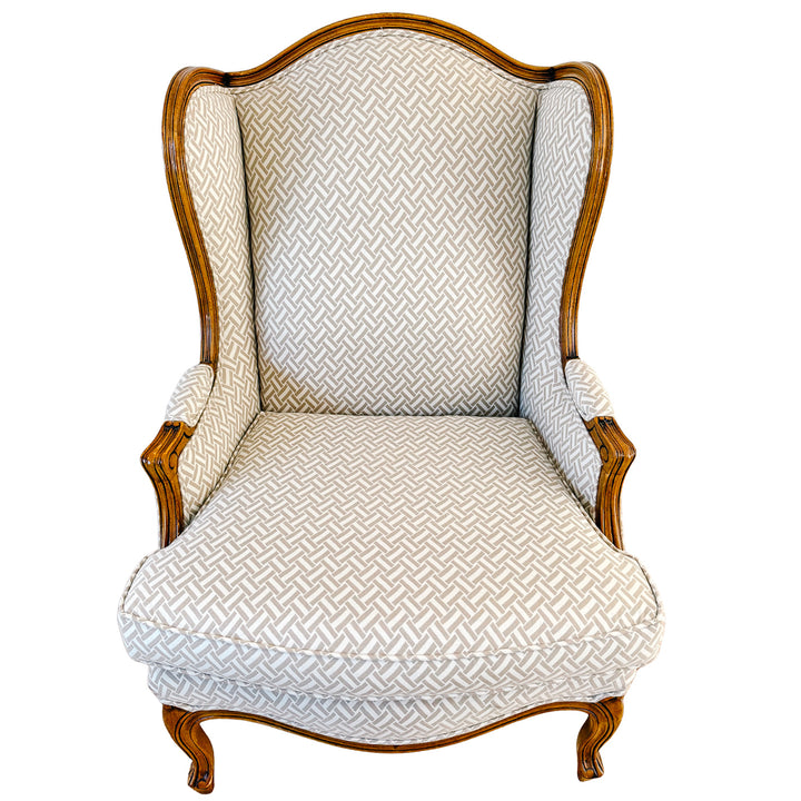 Baker Furniture French Provincial Wingback Chairs With Geometric Upholstery