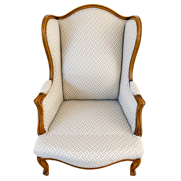 Baker Furniture French Provincial Wingback Chairs With Geometric Upholstery