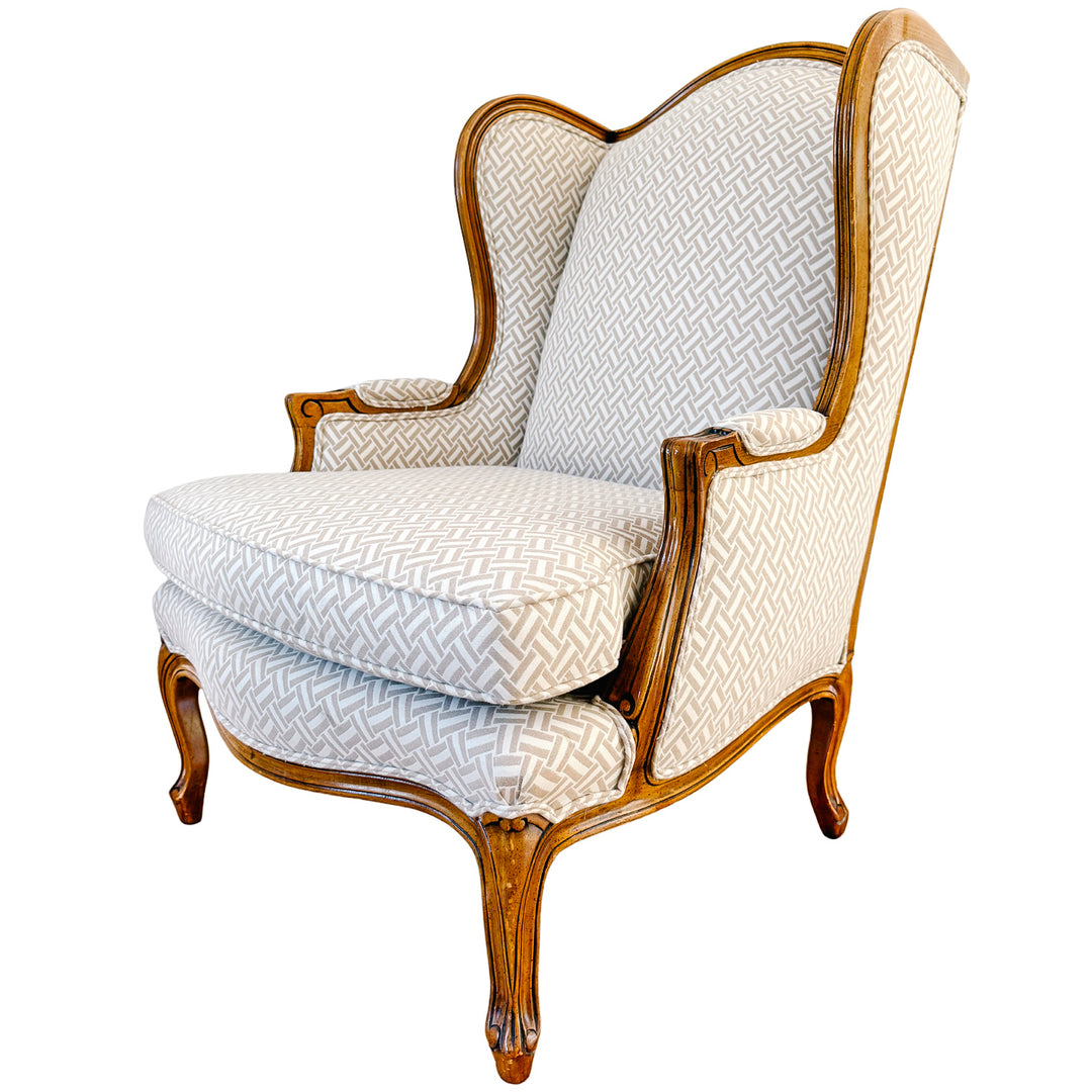 Baker Furniture French Provincial Wingback Chairs With Geometric Upholstery