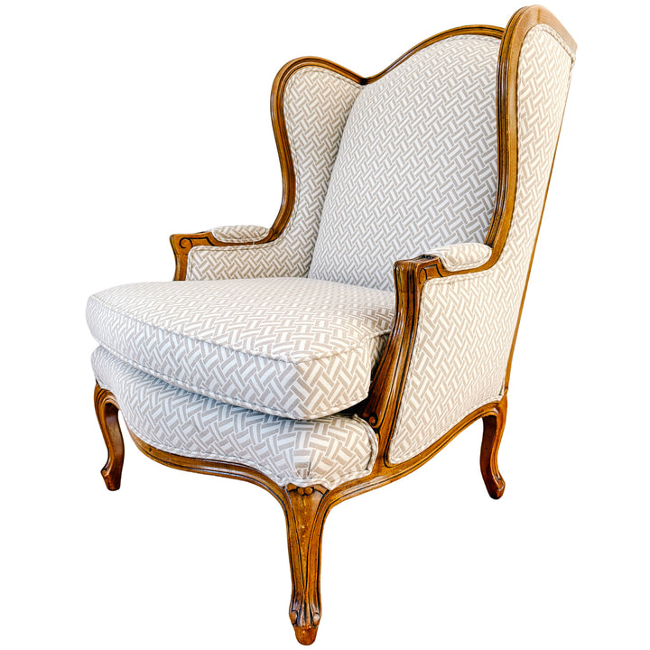 Baker Furniture French Provincial Wingback Chairs With Geometric Upholstery