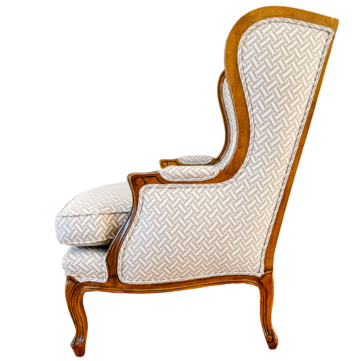 Baker Furniture French Provincial Wingback Chairs With Geometric Upholstery