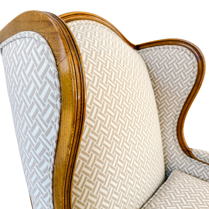 Baker Furniture French Provincial Wingback Chairs With Geometric Upholstery