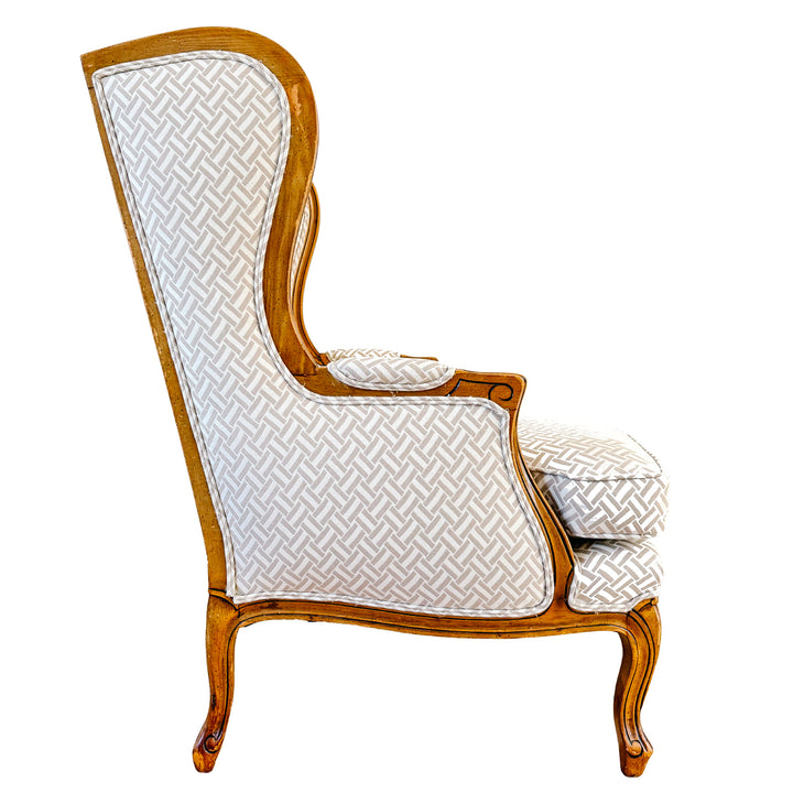 Baker Furniture French Provincial Wingback Chairs With Geometric Upholstery