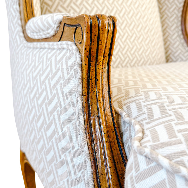 Baker Furniture French Provincial Wingback Chairs With Geometric Upholstery