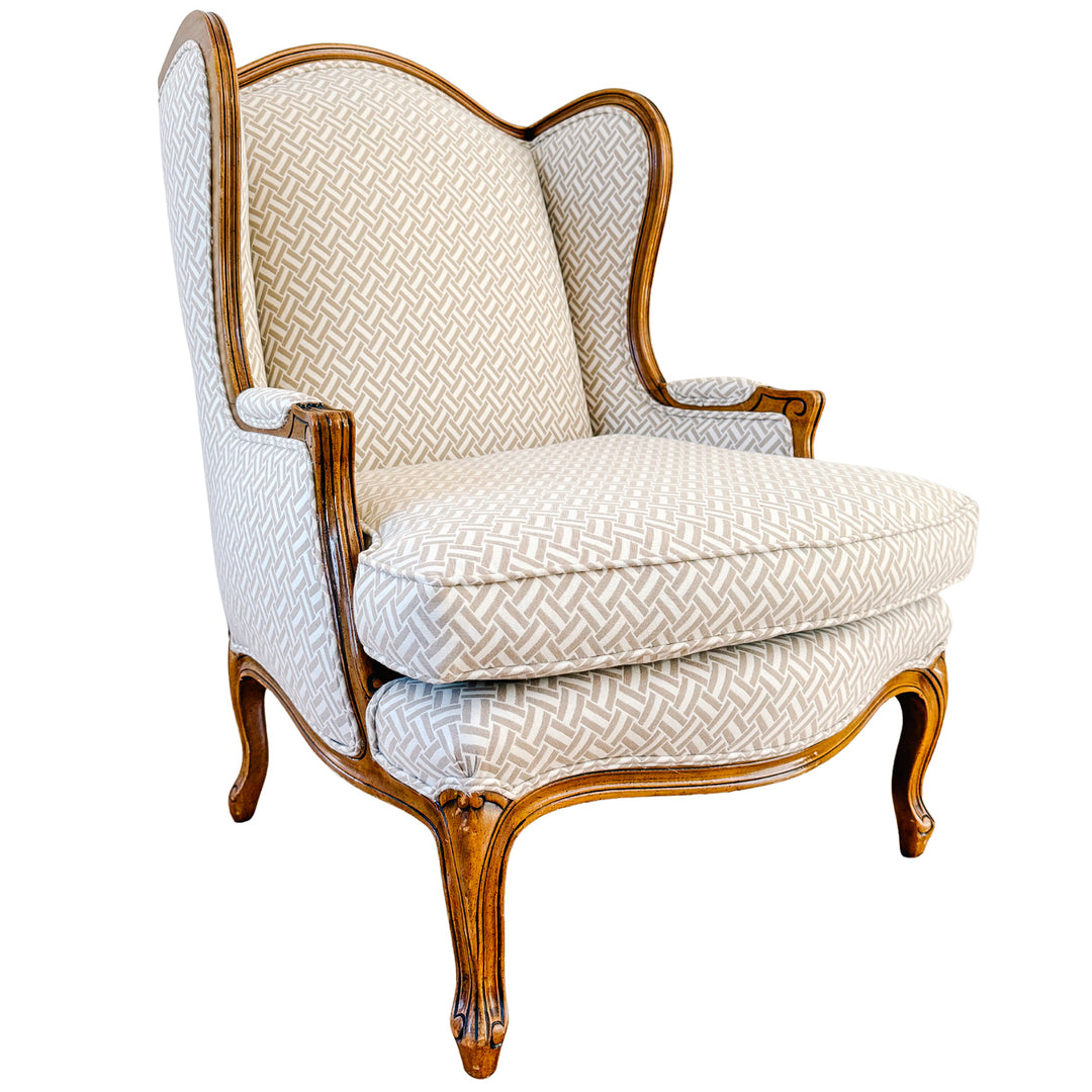 Baker Furniture French Provincial Wingback Chairs With Geometric Upholstery