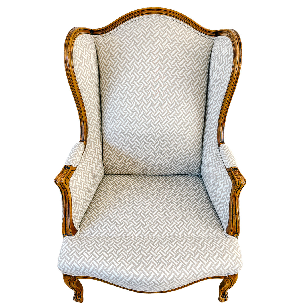 Baker Furniture French Provincial Wingback Chairs With Geometric Upholstery