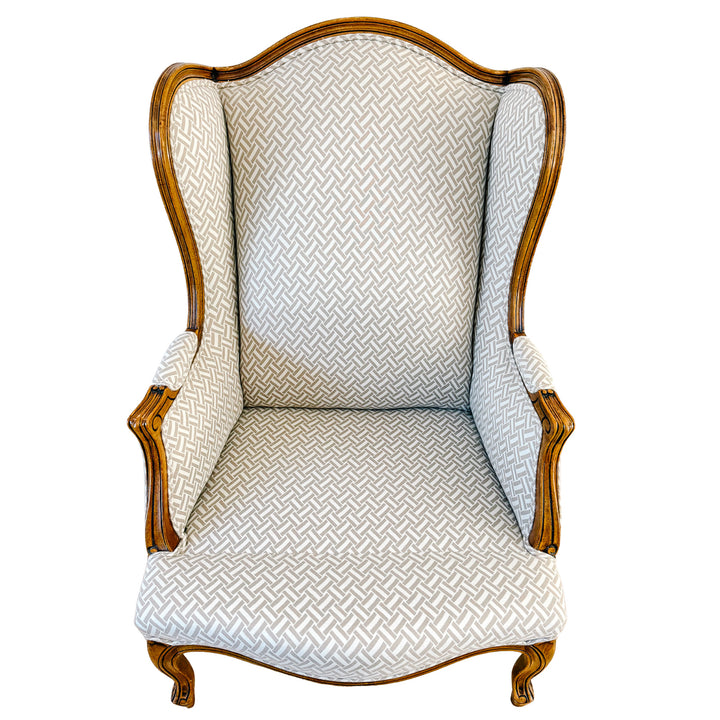 Baker Furniture French Provincial Wingback Chairs With Geometric Upholstery