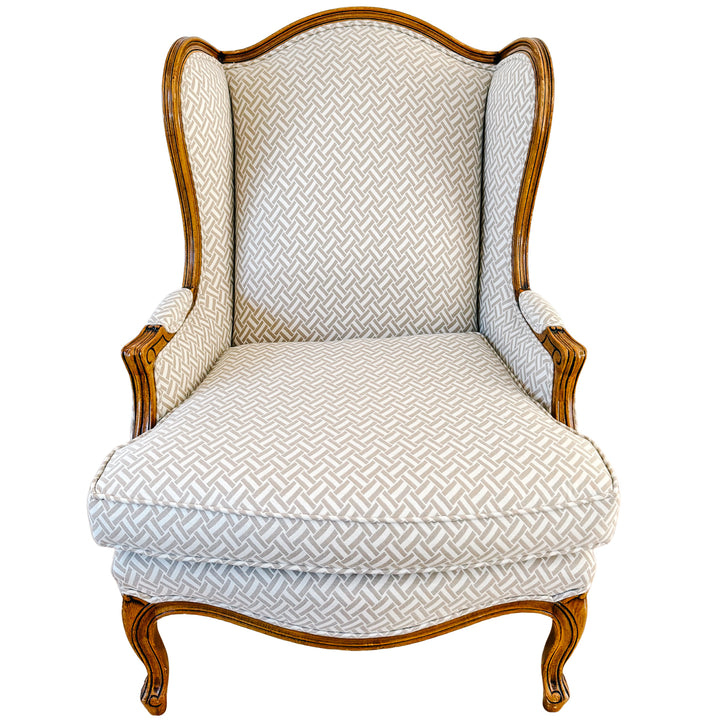 Baker Furniture French Provincial Wingback Chairs With Geometric Upholstery