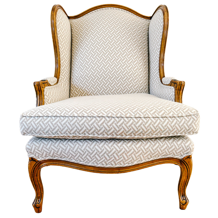 Baker Furniture French Provincial Wingback Chairs With Geometric Upholstery